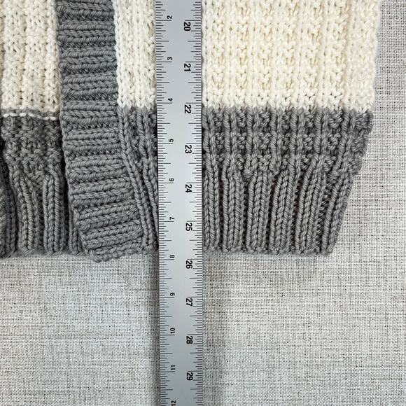 Open Front Chunky Knit Striped Cardigan Med to Sm Gray White Grunge Grandpa - Picture 4 of 6